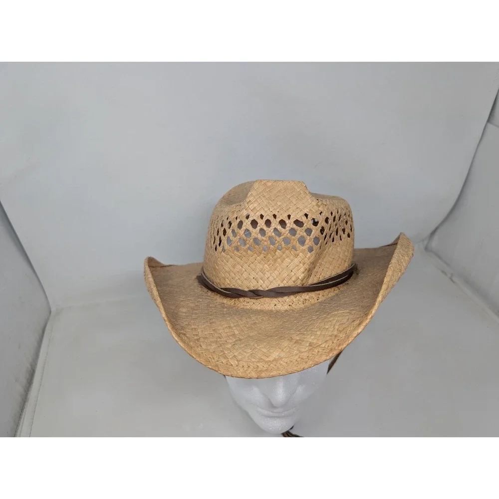 Shady Brady Dallas Straw Cowboy Hat‎ Western Size Medium Made in USA Leather VTG